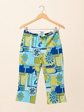 Retro Floral Patchwork Crop Capri Pant XL